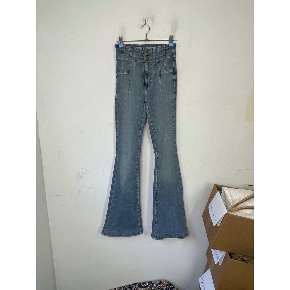 We The Free Free People High Rise Flare Jeans Blue‎ Corset Waist 24 OB1184972